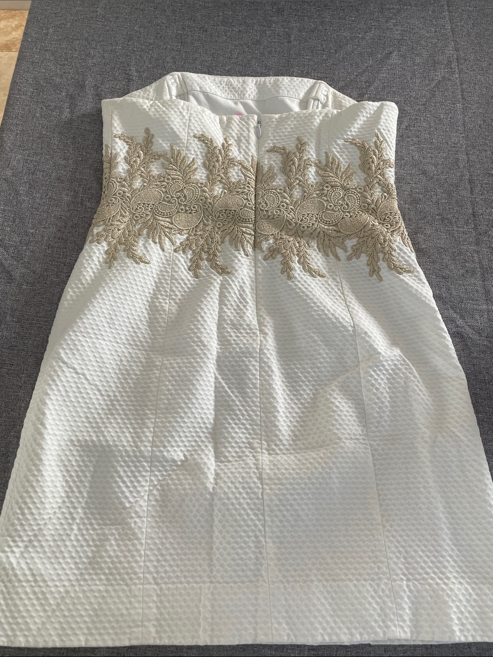 Lilly Pulitzer White Strapless Dress with Gold Embroidered Waist - Picture 3 of 7